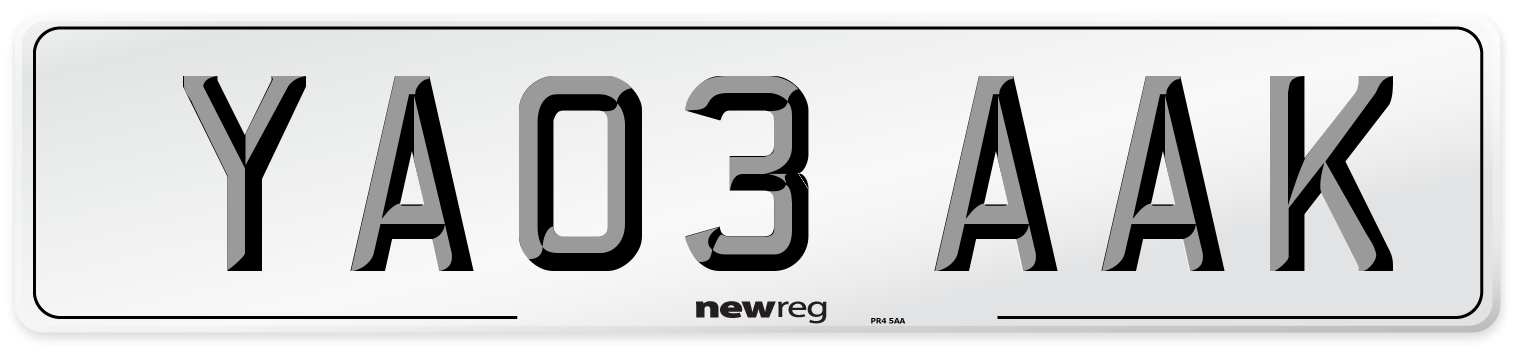 YA03 AAK Number Plate from New Reg